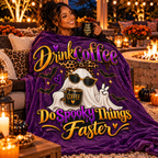 "Drink Coffee Do Spooky Things Faster" Halloween Throw-Purple
