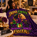 Velveteen Plush Blanket — "Drink Coffee, Do Spooky Things Faster" Halloween Witch Cozy Throw