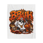 Halloween "BRUH" Ghost Velveteen Plush Blanket — White