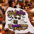 “Drink Coffee Do Spooky Things Faster” Halloween Ghost Cozy Throw-white