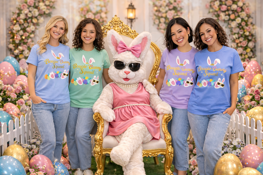 Bougie Bunny Squad T‑Shirt 3 — Cute Easter Bunny & Colorful Eggs Tee