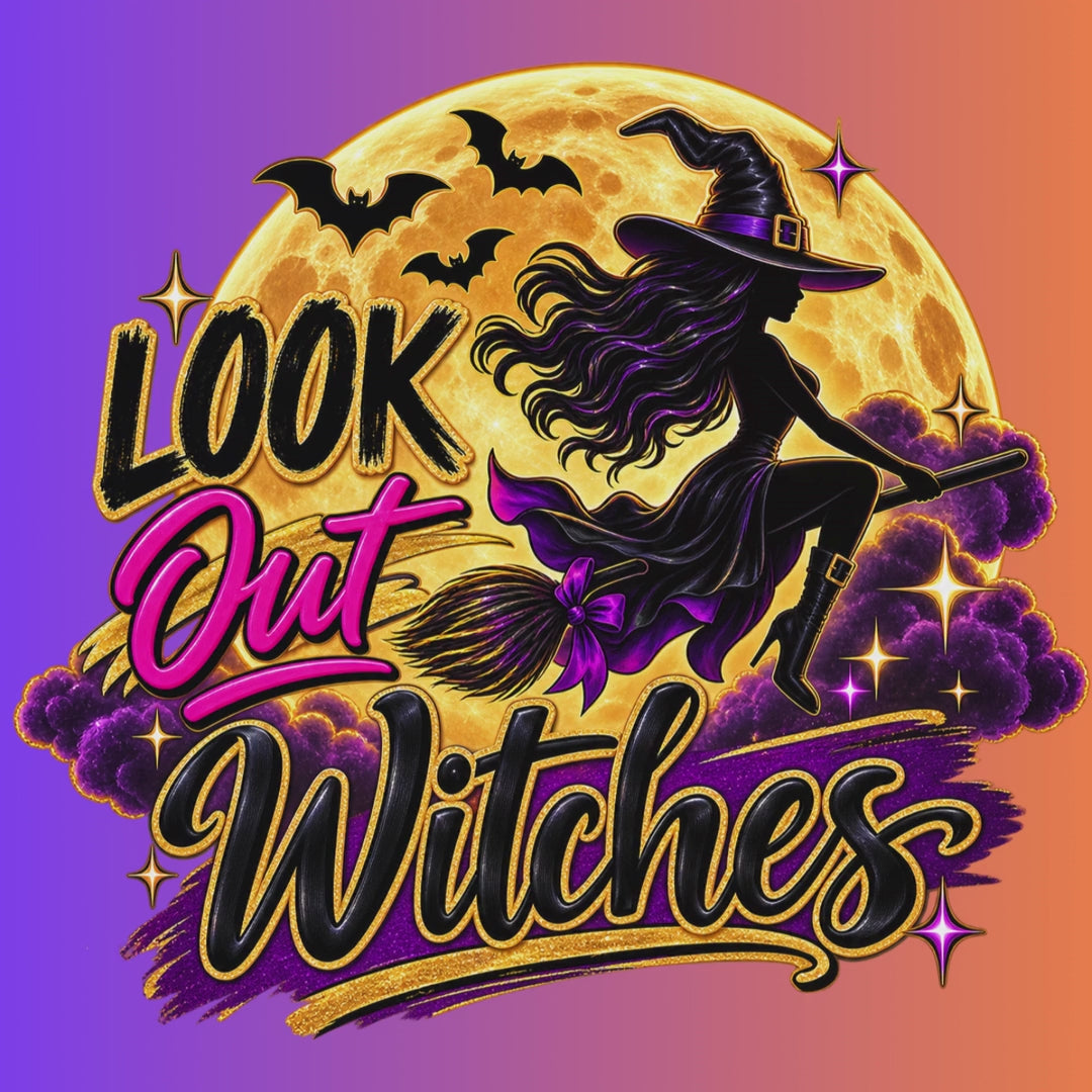 Look Out Witches T-Shirt — Halloween Witch Moon Graphic Tee